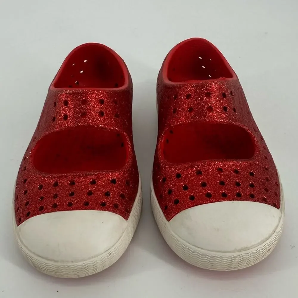 Native Shoes Jefferson Juniper Bling Shoes Slip On Red Glitter Toddler Girl C7